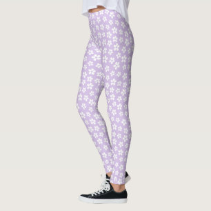 Leggings floraux blancs - Pantalon de Yoga violet 