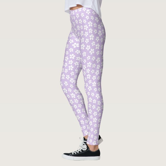 Leggings floraux blancs - Pantalon de Yoga violet  (Gauche)