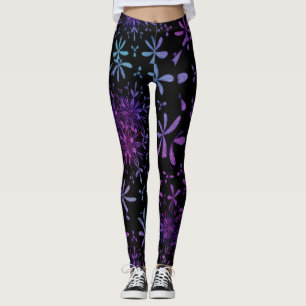 Leggings floraux de batik violet rétro