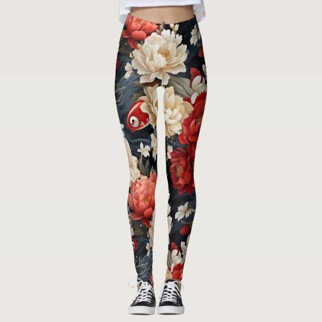 Leggings floraux de poissons de Koi (Devant)