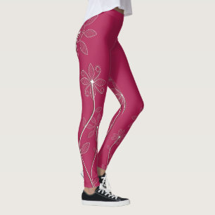 Leggings floraux du vin Fuchsia