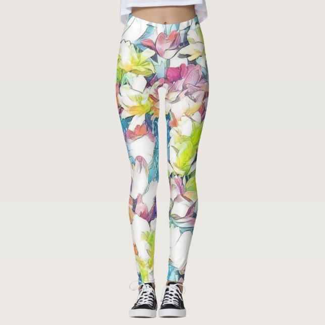 Leggings floraux multicolores (flottants) (Devant)