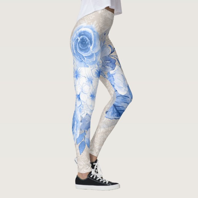 Leggings floraux retro Boho pour femmes Fleurs ble (Droite)