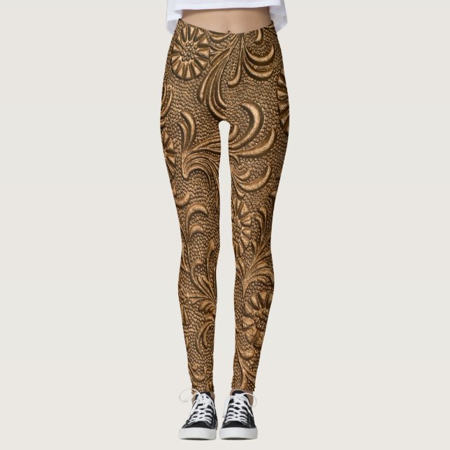 Leggings Flore de cuivre : Panneau sculpté Art. (Devant)