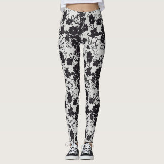 Leggings Flowers black and white