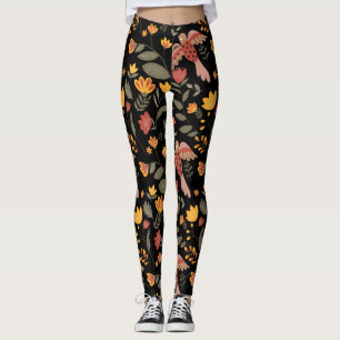 Leggings Flux et oiseaux vertes et dorés sur pattes noires