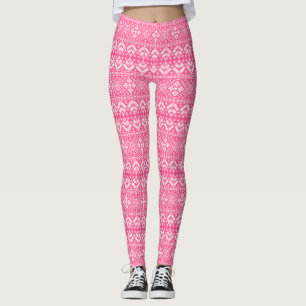 Leggings Foire de Noël rose et blanc Motif Isle