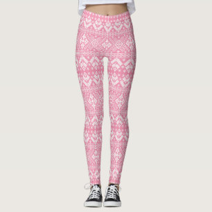 Leggings Foire d'hiver rose pâle et blanc sur l'île Noël
