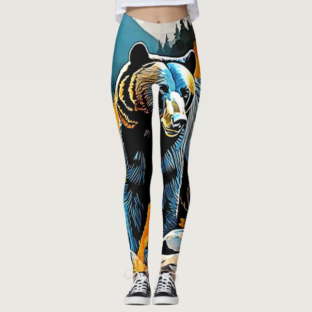Leggings Forêt Black Bear Majesty Design (Devant)