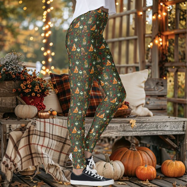 Leggings Forêt d'automne Animaux verts (Créateur téléchargé)