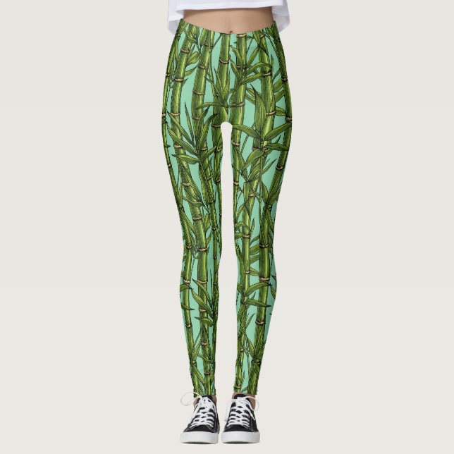 Leggings Forêt de bambou sur bleu clair (Devant)