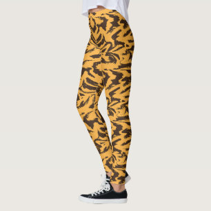 Leggings Fourrure de tigre gris orange motif rayures animal