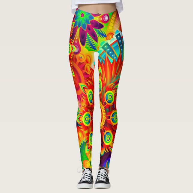 Leggings Fractale mignonne de cool psychédélique au néon de (Devant)