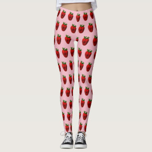 Leggings fraise sur rose