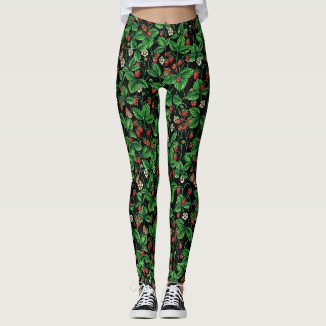 Leggings Fraises sauvages sur le noir (Devant)