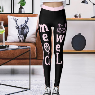 Leggings Frappes rose clair noir personnalisées Chat pour a