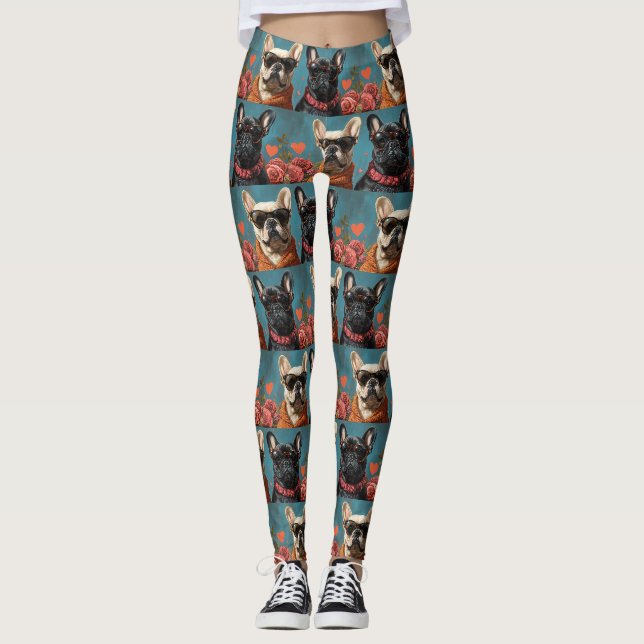 Leggings French Bulldog with Heart Roses Saint-Valentin (Devant)