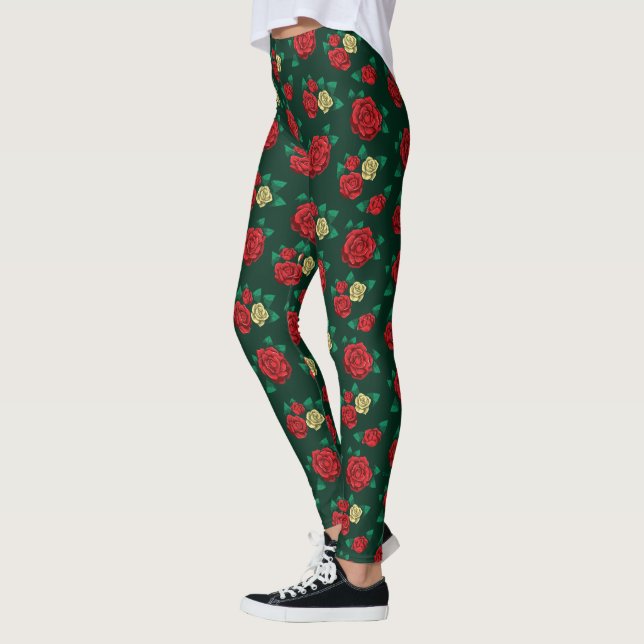 Leggings Frida Kahlo | motif rouge et de rose d'or (Gauche)