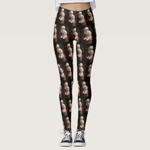 Leggings Frise de Bichon avec Noël Festif du Père Noël