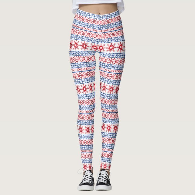 Leggings Frontières nordiques de flocon de neige de Noël (Devant)