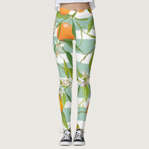 Leggings Fruits Orange Floral : Vintage sans couture.