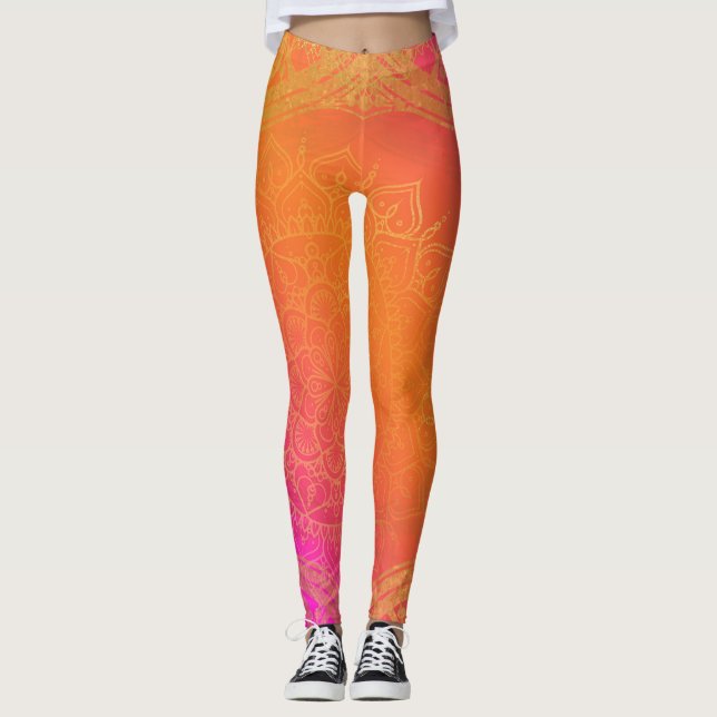 Leggings Fuchsia Pink Orange & Gold Indian Mandala Glam (Devant)