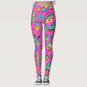 Leggings Fun 80s Girly Colorful Retro brillant Neon rose
