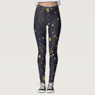 Leggings Fun Céleste Doodles Galaxy Motif Noir