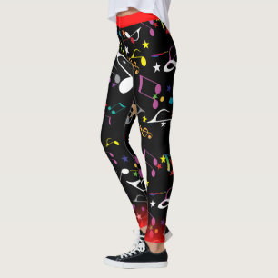 Leggings FUN Colorful Notes musicales et Red Trim sur NOIR
