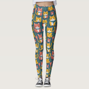 Leggings Fun Cute Coloré Kawaii Kitty Chats Jaunes Motif