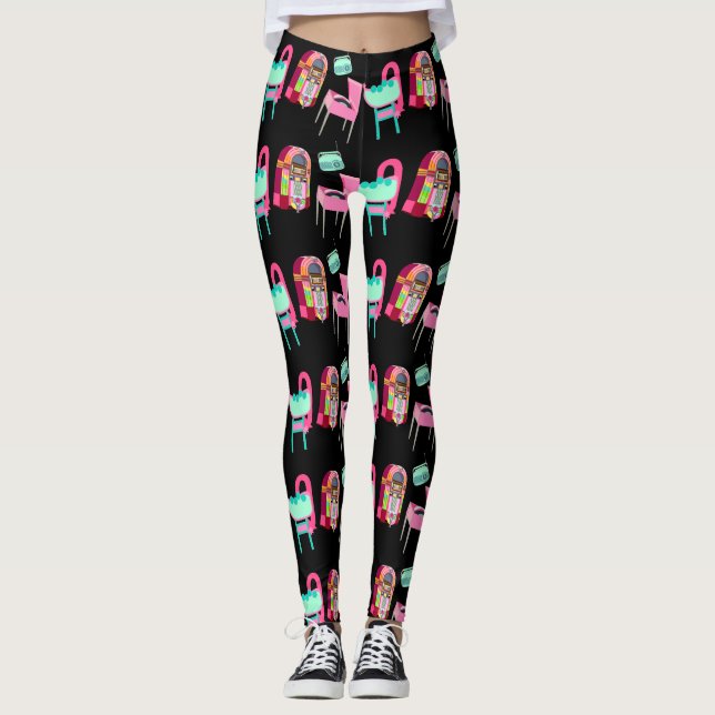 Leggings Fun Fifties Jukebox Music Players Motif (Devant)