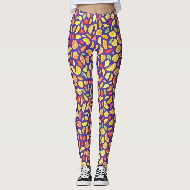 Leggings Fun Joli Fruit Coloré Tranches de Fruit Purple Aqu (Devant)
