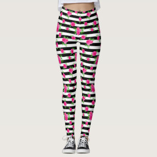 Leggings Fun noir blanc éclatant Aquarelle rose chaud Flor