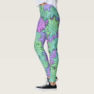 Leggings Fun Purple et Fleurs vertes