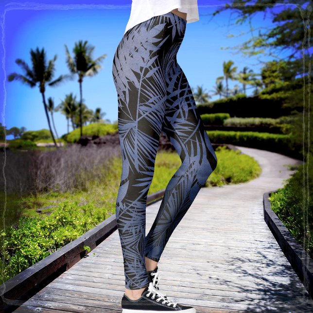 Leggings Fun tropical marine bleu feuille de palmier motif  (Créateur téléchargé)