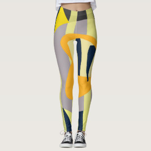 Leggings Funky Abstrait Art Pale Pastel Charcoal Yellow