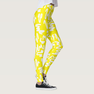 Leggings funky abstrait jaune blanc ensoleillé