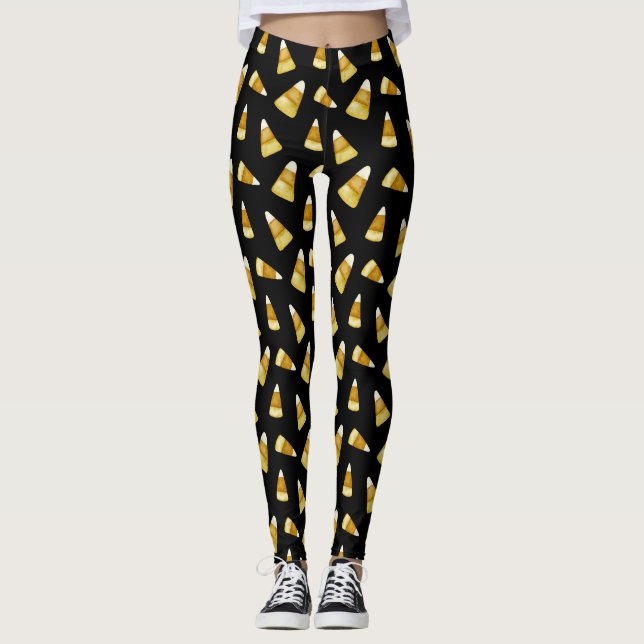 Leggings Funky Corn Octobre Fête d'Halloween Black (Devant)