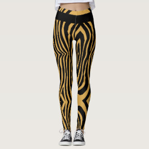 LEGGINGS FUNKY GOLD & POSTER DE ANIMAL NOIR STRIPE MOTIF