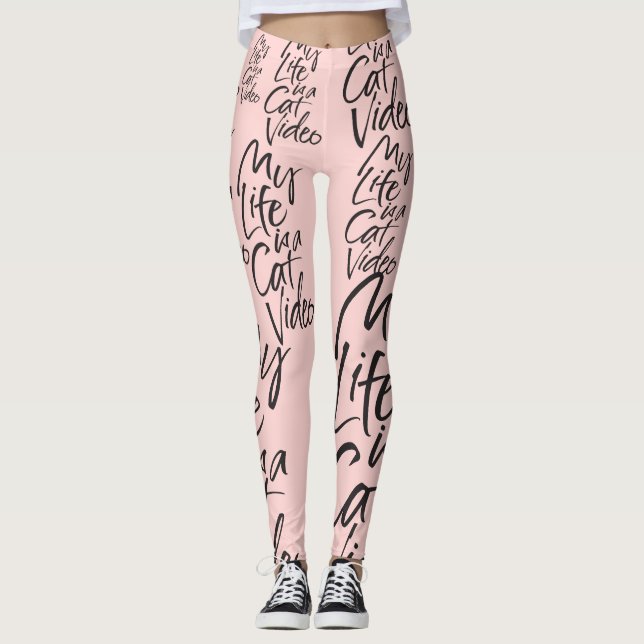 Leggings Funny Chat Vidéo Black Lettres Paris Blush Rose (Devant)