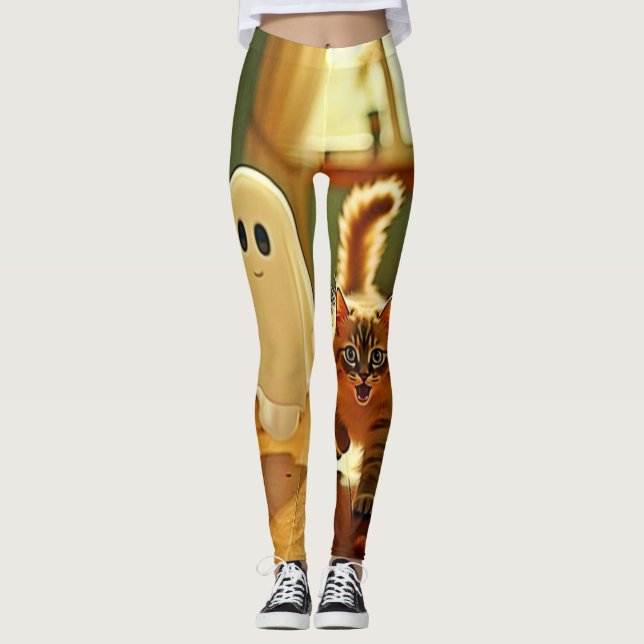 Leggings Funny Kitten Éffrayant Friend Design (Devant)