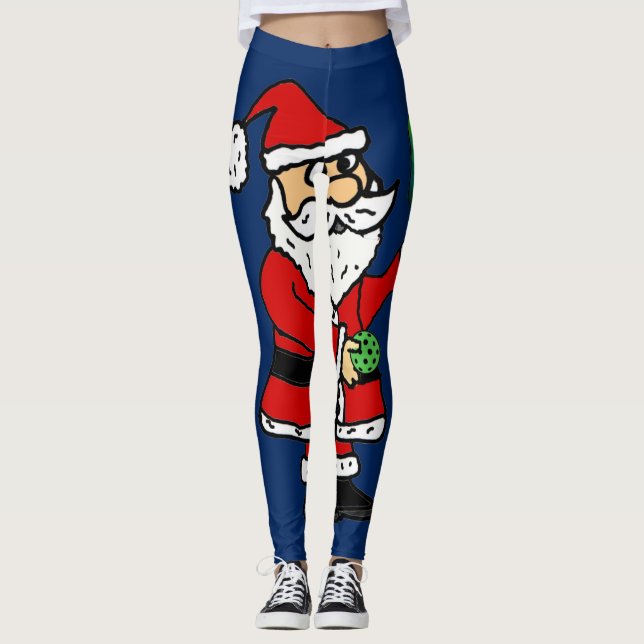 Leggings Funny Père Noël Jouer au Pickleball Noël (Devant)