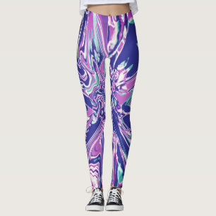 Leggings Fuschia violet Aqua blanc fleur psychédélique