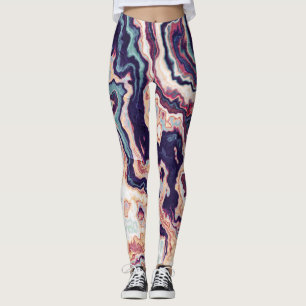 Leggings Fusion de Géode Marbre Violet Turquoise