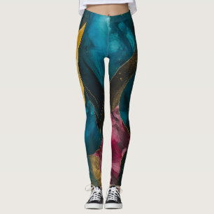 Leggings Fusion de marbre sarcelle et or de minuit