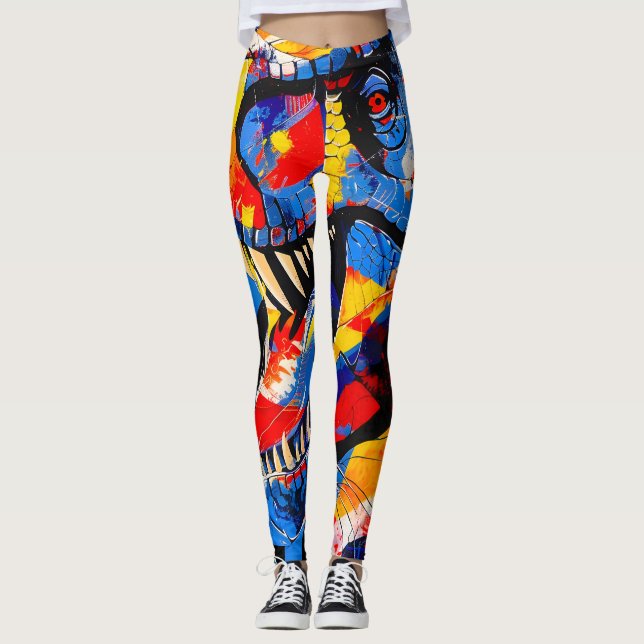 Leggings Fusion de T-rex Dinosaur sauvage (Devant)