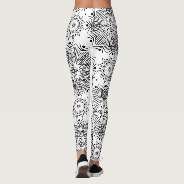 Leggings FuzzyFoxArt, noir et blanc (Dos)