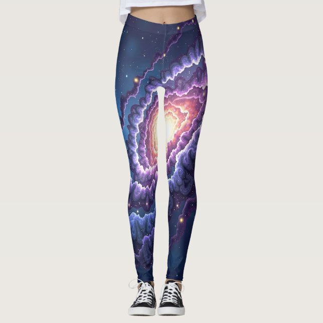 Leggings Galaxie cosmique imprimé avec violets tourbillonna (Devant)
