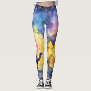 Leggings Galaxie désertique à l'aquarelle Chameau Pyramide