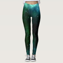 Leggings - galaxie verte, étoiles, univers